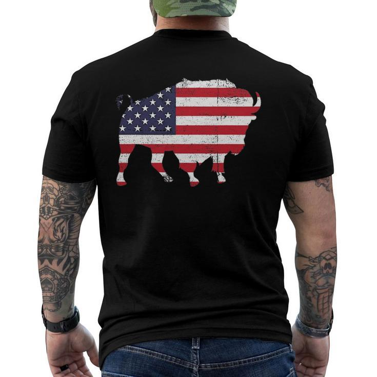American Bison 4Th Of July Wildlife Animal Us Flag Buffalo Men's Back Print T-shirt