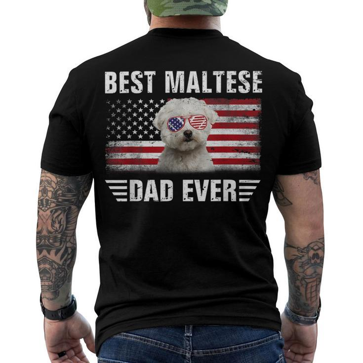 American Flag Best Maltese Dad Ever  Dog Dad Men's Crewneck Short Sleeve Back Print T-shirt