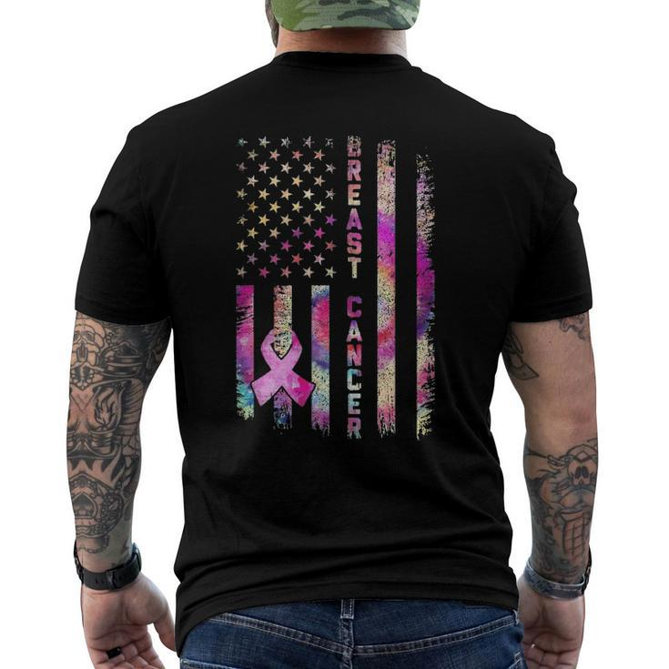 American Flag Breast Cancer Awareness Support Tie Dye Men's Back Print T-shirt