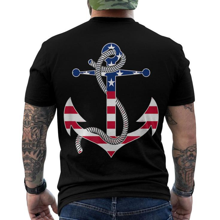 American Flag Patriotic Anchor - Memorial Day 4Th Of July Men's T-shirt Back Print