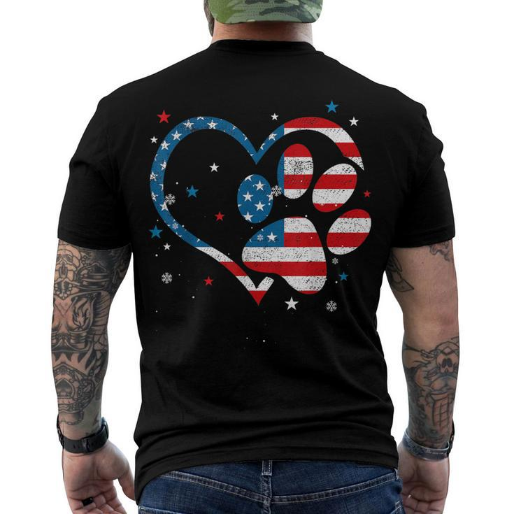 American Flag Patriotic Dog & Cat Paw Print - 4Th Of July Men's T-shirt Back Print