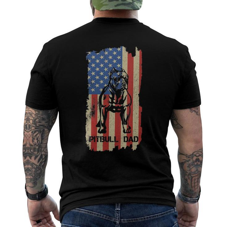 Womens American Flag Pitbull Dad Cool Dog Daddy Patriot 4Th July V-Neck Men's Back Print T-shirt