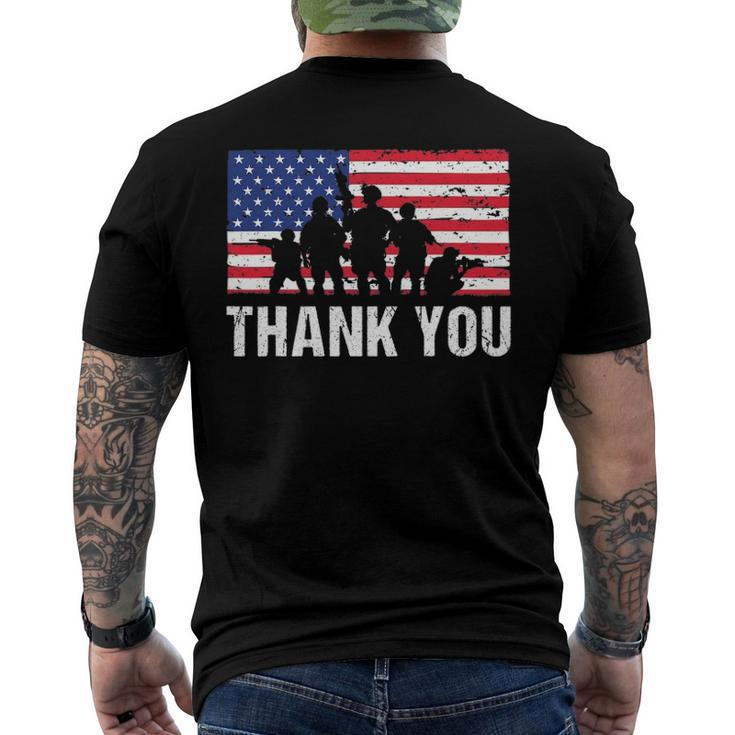 American Flag Soldiers Usa Thank You Veterans Proud Veteran Men's Back Print T-shirt