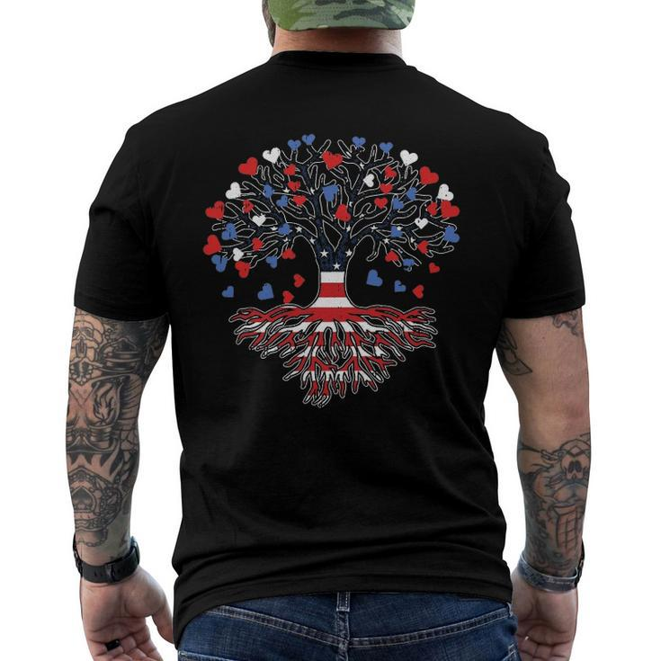 American Tree 4Th Of July Usa Flag Hearts Roots Patriotic Men's Back Print T-shirt