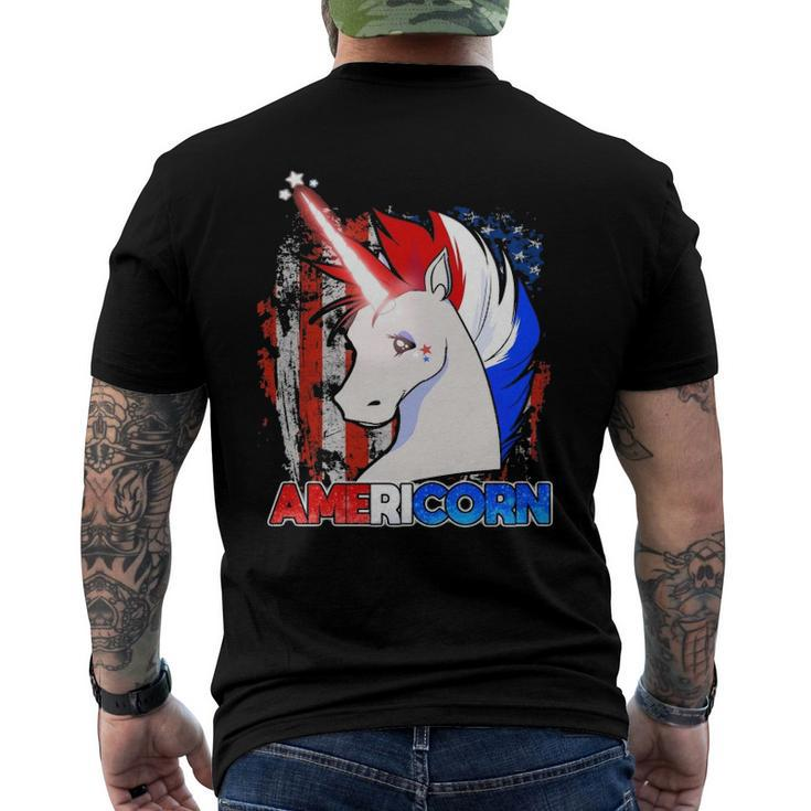 Americorn Unicorn American Flag Patriotic Men's Back Print T-shirt