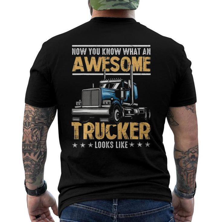 Awesome Trucker Semi Truck Driver 18 Wheeler Mechanic Men's Back Print T-shirt