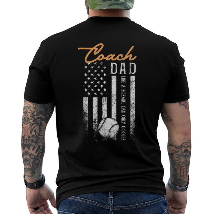 Mens Baseball Coach Dad Like A Normal Dad Only Cooler Usa Flag Men's Back Print T-shirt