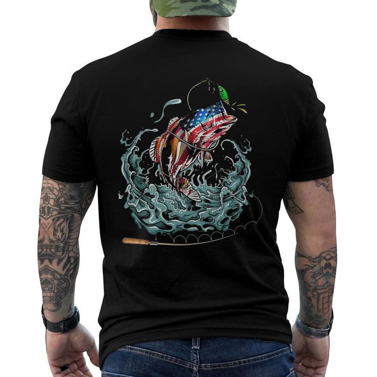 Bass Fishing Fish Angler Dad American Flag Fisherman Men's Back Print T-shirt