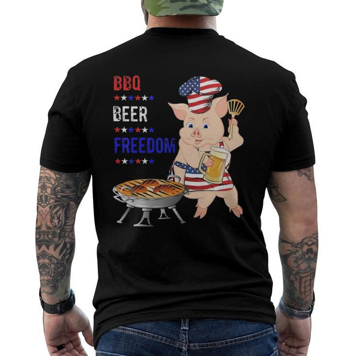 Bbq Beer Freedom Pig American Flag Men's Back Print T-shirt