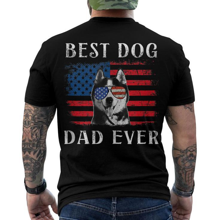 Mens Best Dog Dad Ever Husky American Flag 4Th Of July Men's T-shirt Back Print