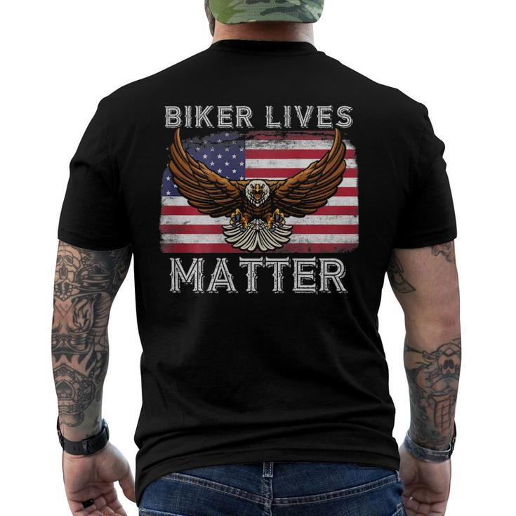 Biker Lives Matter Distressed American Flag Bald Eagle Men's Back Print T-shirt