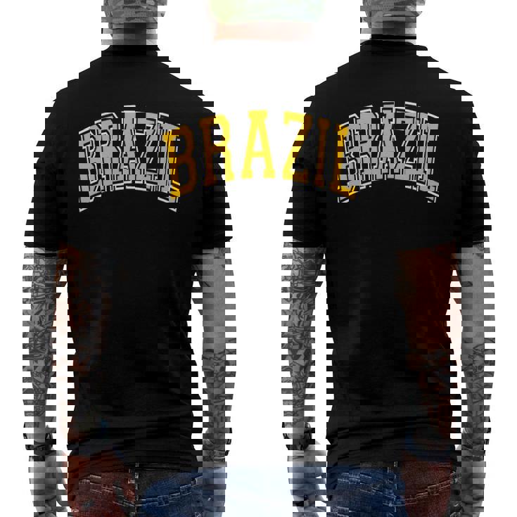 Brazil Varsity Style Amber Text Men's Back Print T-shirt