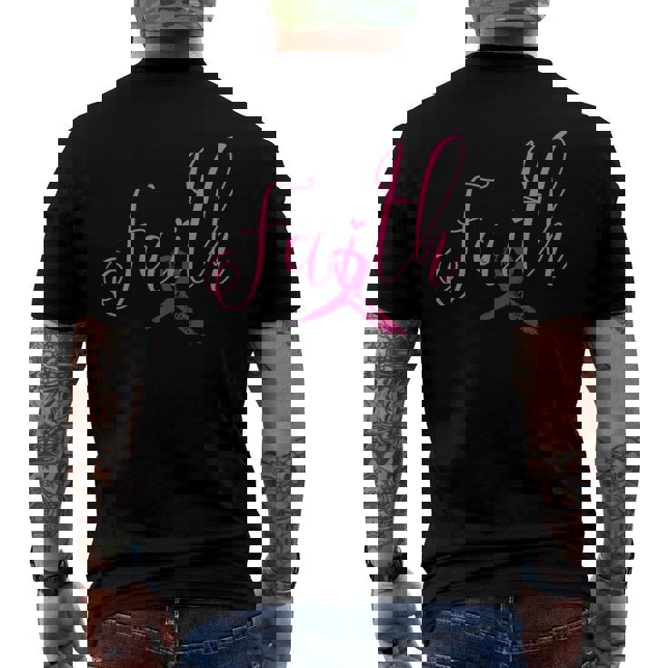 Breast Cancer Awareness Ribbon - Faith Love Hope Pink Ribbon Men's Back Print T-shirt
