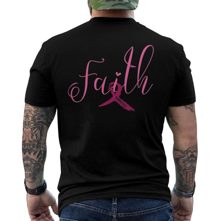 Breast Cancer Awareness Ribbon - Faith Love Hope Pink Ribbon Men's Back Print T-shirt