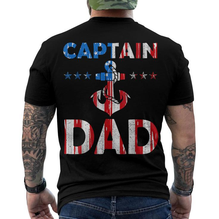 Captain Dad Boat Owner American Flag 4Th Of July Men's T-shirt Back Print