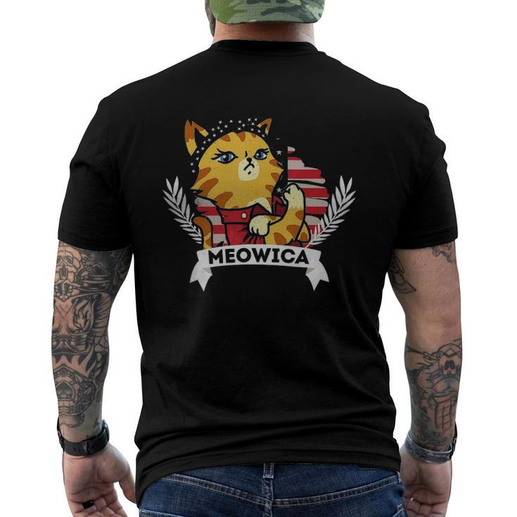 Cat 4Th Of July Meowica American Flag Men's Back Print T-shirt