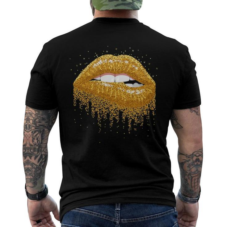 Cool Lips Bite Kiss Me -Gold Sparkle- Sexy Lips Men's Back Print T-shirt