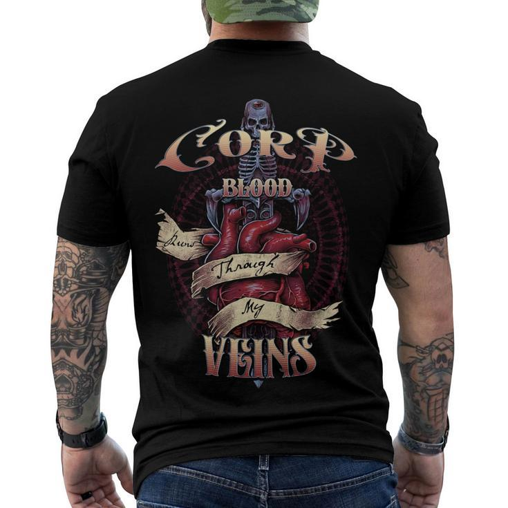 Corp Blood Runs Through My Veins Name Men's Crewneck Short Sleeve Back Print T-shirt