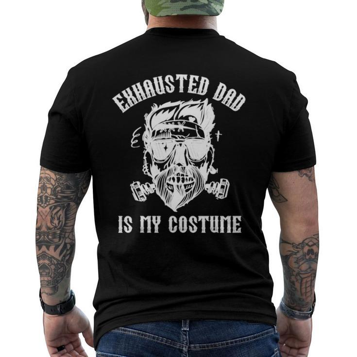 Dad Halloween Costume Exhausted Dad Skull Beard Men's Back Print T-shirt