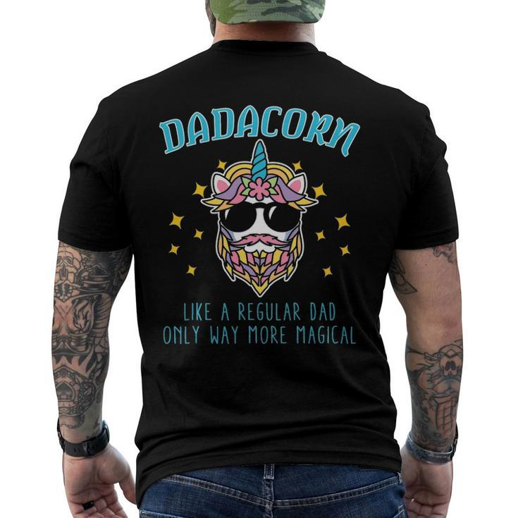 Dadacorn Fathers Day Daddy Beard Graphic Dad Unicorn Men's Back Print T-shirt