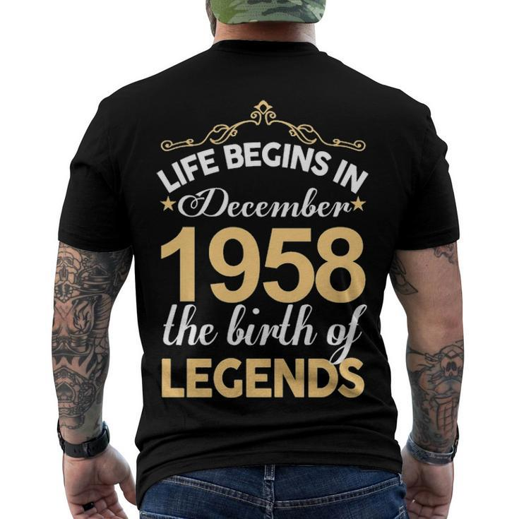 December 1958 Birthday Life Begins In December 1958 V2 Men's T-Shirt Back Print