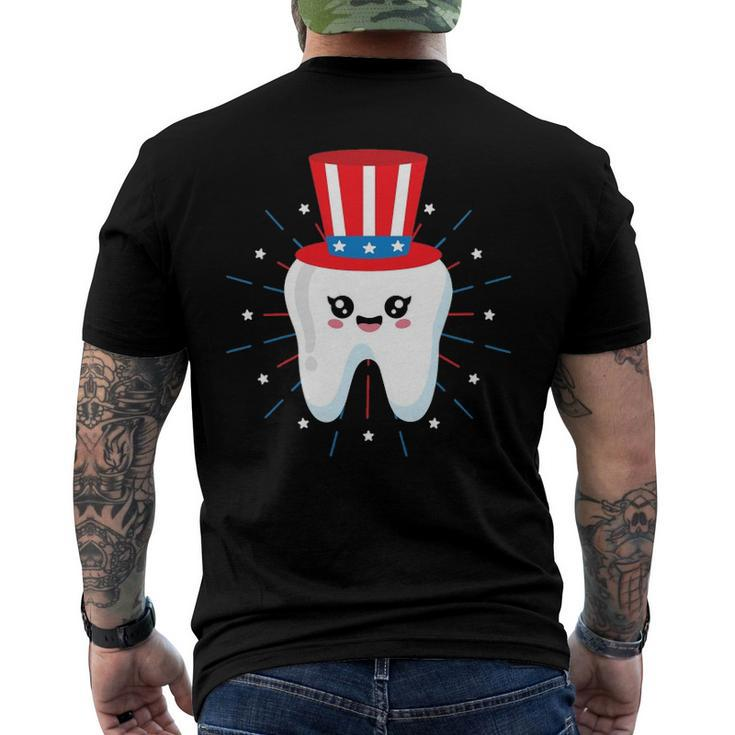 Dental Tooth Uncle Sam Hat 4Th Of July Usa Flag Dentist Men's Back Print T-shirt
