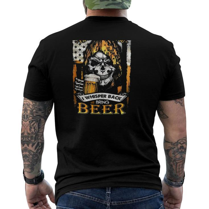 The Devil Whispered To Me Im Coming For You I Whisper Back Bring Beer Grim Reaper American Flag Men's Back Print T-shirt