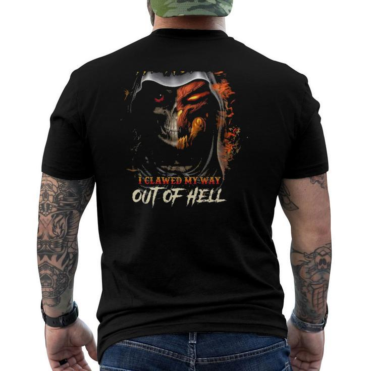 I Didnt From Heaven I Clawed My Way Out Of Hell Flaming Skull Men's Back Print T-shirt