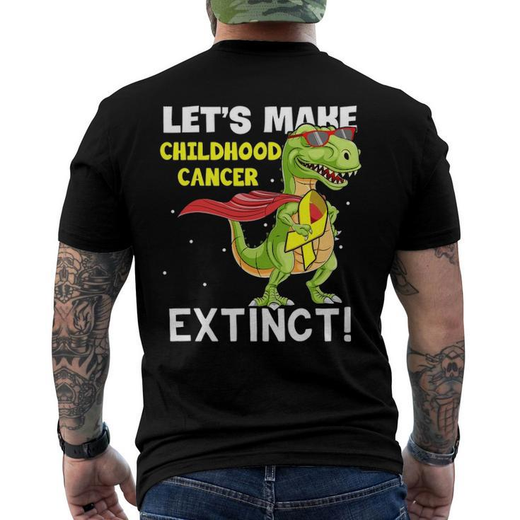 Dinosaur Yellow Ribbon Childhood Cancer Awareness Men's Back Print T-shirt