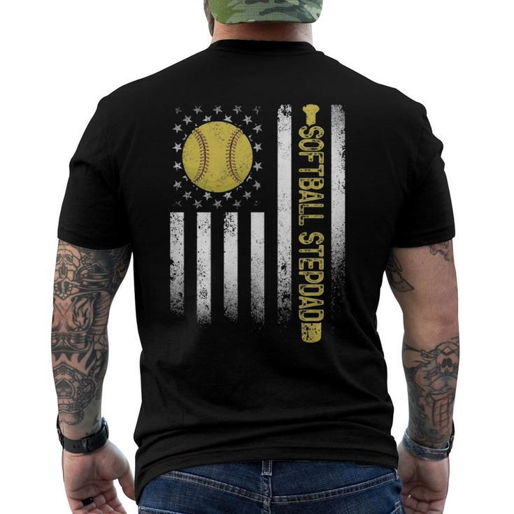 Distressed Usa American Flag Softball Stepdad Fathers Day Men's Back Print T-shirt