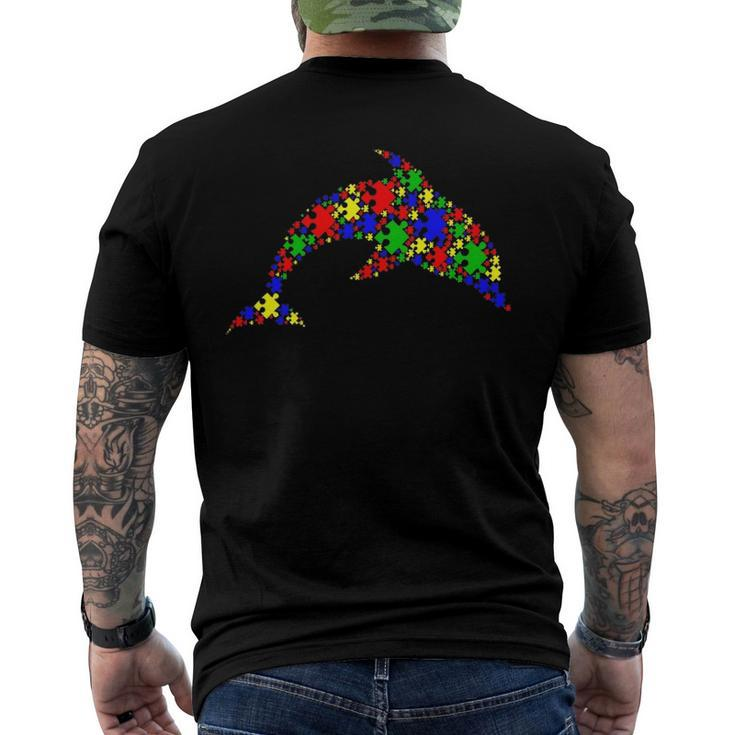 Dolphin Puzzle Animals Lover Autism Awareness Men's Back Print T-shirt