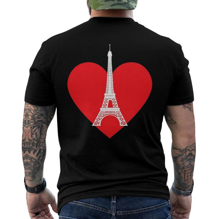 Eiffel Tower Heart For Paris Downtown France City Of Love Men's Back Print T-shirt