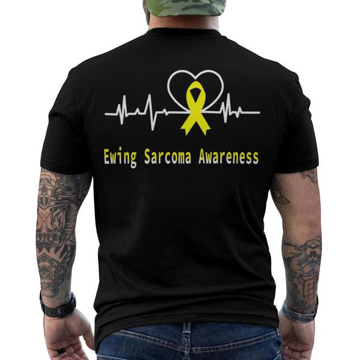 Ewings Sarcoma Awareness Heartbeat  Yellow Ribbon  Ewings Sarcoma  Ewings Sarcoma Awareness Men's Crewneck Short Sleeve Back Print T-shirt