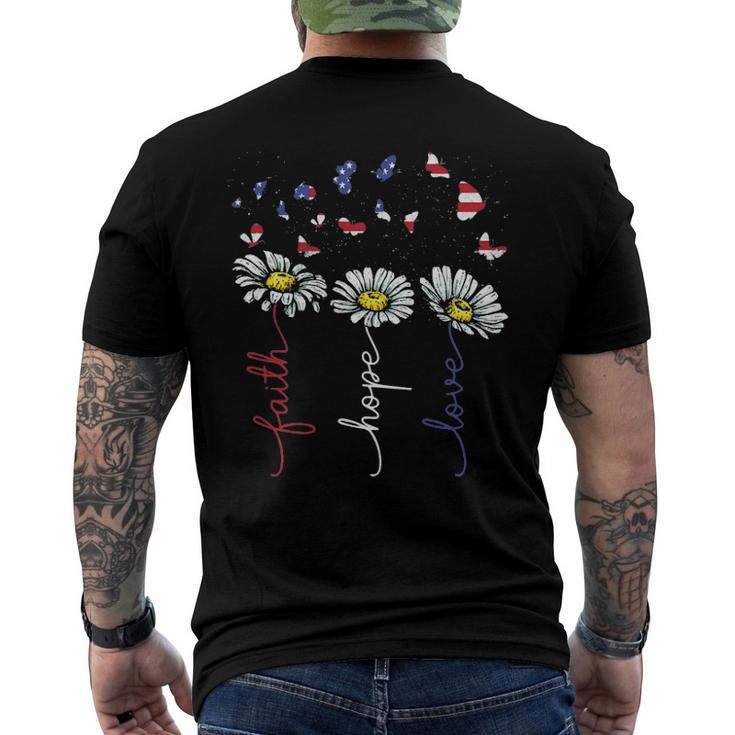 Faith Hope Love 4Th July Daisy Flowers Butterflies Us Flag Men's Back Print T-shirt