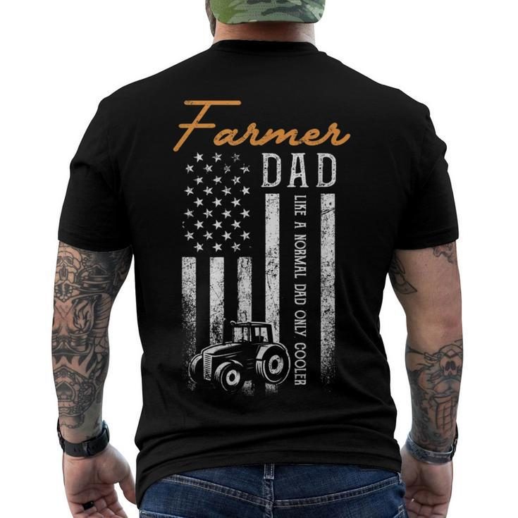 Mens Farmer Dad Like A Normal Dad Only Cooler Usa Flag Farming Men's Back Print T-shirt