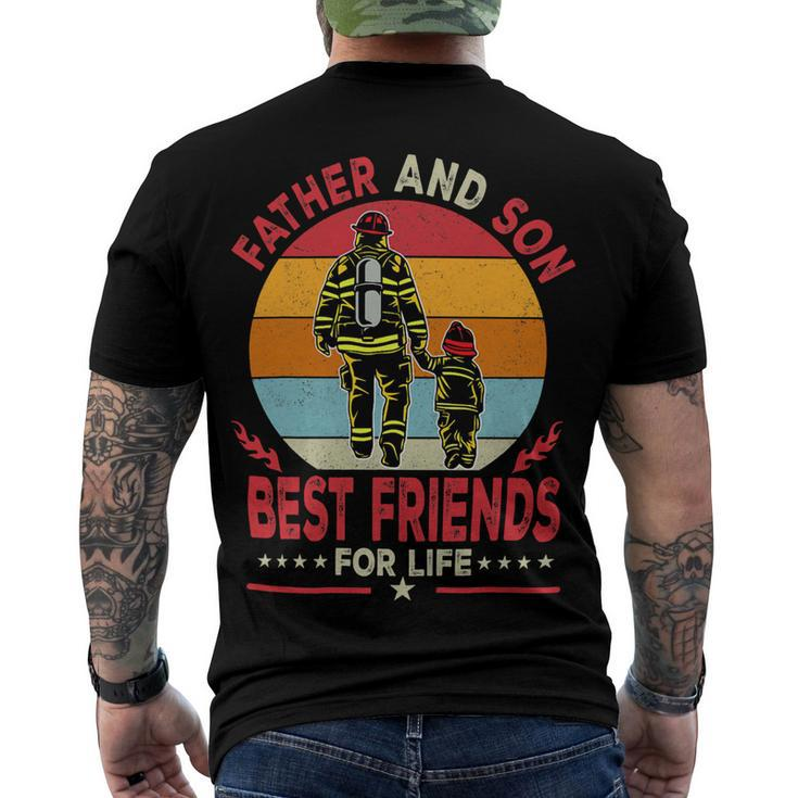 Father Grandpa And Son Firefighter Best Friends For Life Fathers Day 262 Family Dad Men's Crewneck Short Sleeve Back Print T-shirt