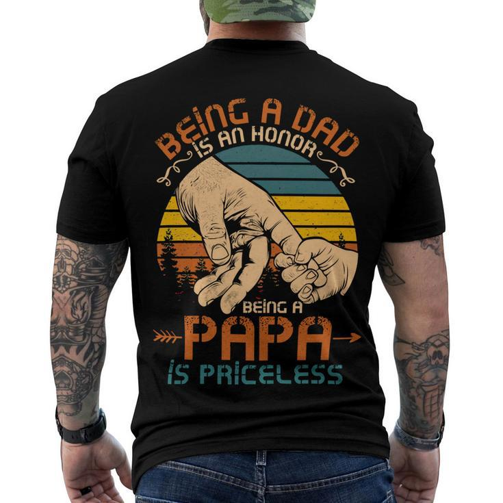 Father Grandpa Being A Dad Is An Honor Being A Papa Is Priceless3 Family Dad Men's Crewneck Short Sleeve Back Print T-shirt