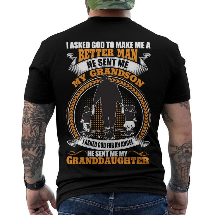 Father Grandpa God Sent Me My Grandson Granddaughter Fathers Day 138 Family Dad Men's Crewneck Short Sleeve Back Print T-shirt