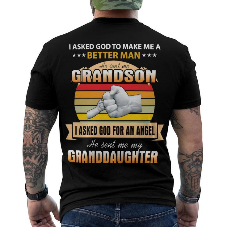 Father Grandpa I Asked God To Make Me A Better Man He Sent Me Grandson 126 Family Dad Men's Crewneck Short Sleeve Back Print T-shirt