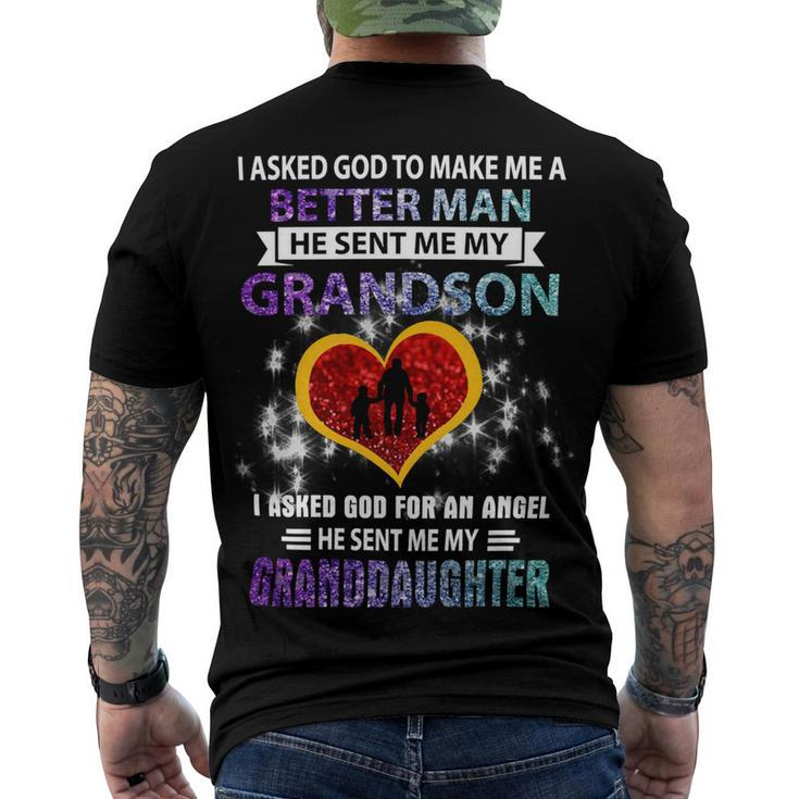 Father Grandpa I Asked God To Make Me A Better Man He Sent Me My Grandson 3 Family Dad Men's Crewneck Short Sleeve Back Print T-shirt