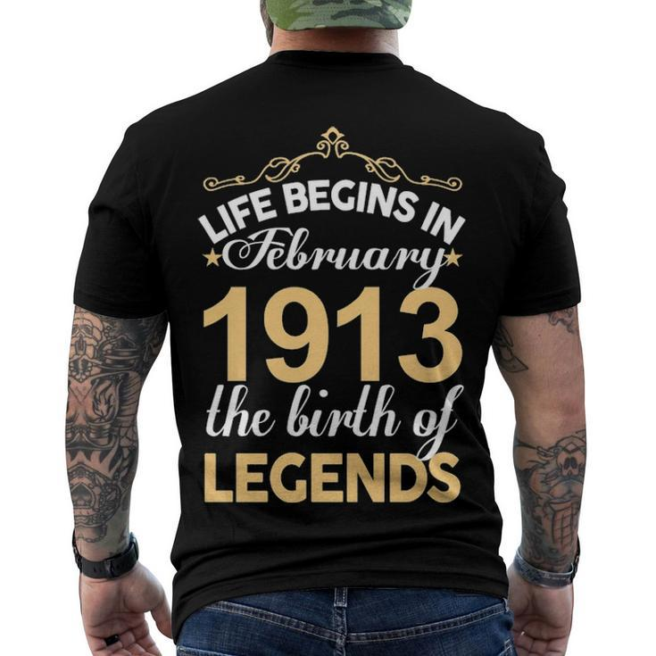 February 1913 Birthday Life Begins In February 1913 V2 Men's T-Shirt Back Print