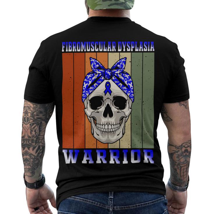 Fibromuscular Dysplasia Warrior  Skull Women Vintage  Blue Ribbon  Fmd  Fibromuscular Dysplasia Awareness Men's Crewneck Short Sleeve Back Print T-shirt