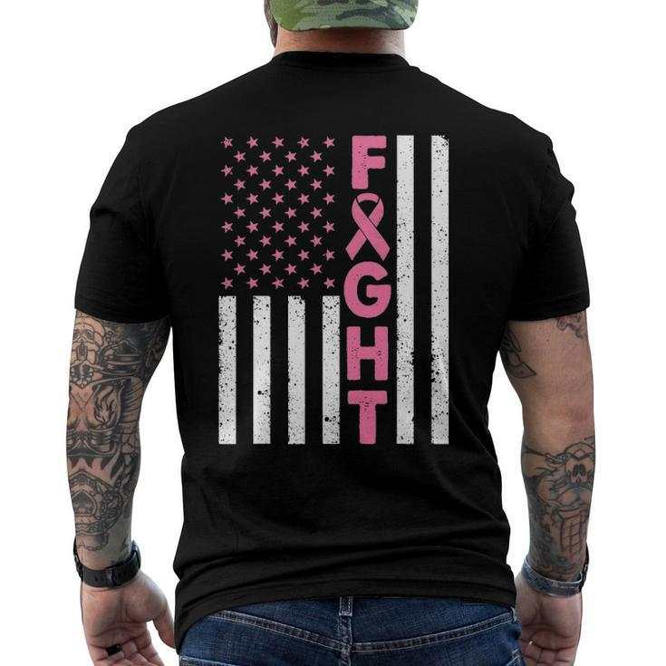 Fight Pink Ribbon Flag Breast Cancer Awareness Men's Back Print T-shirt