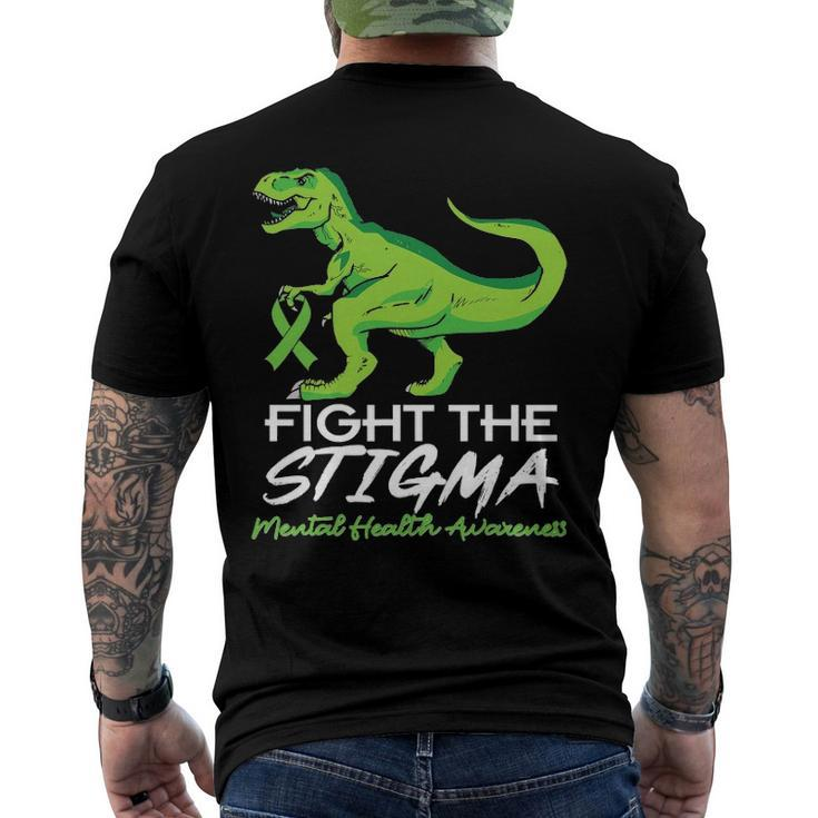 Fight Stigma Mental Health Awareness Lime Green Dinosaur Men's Crewneck Short Sleeve Back Print T-shirt