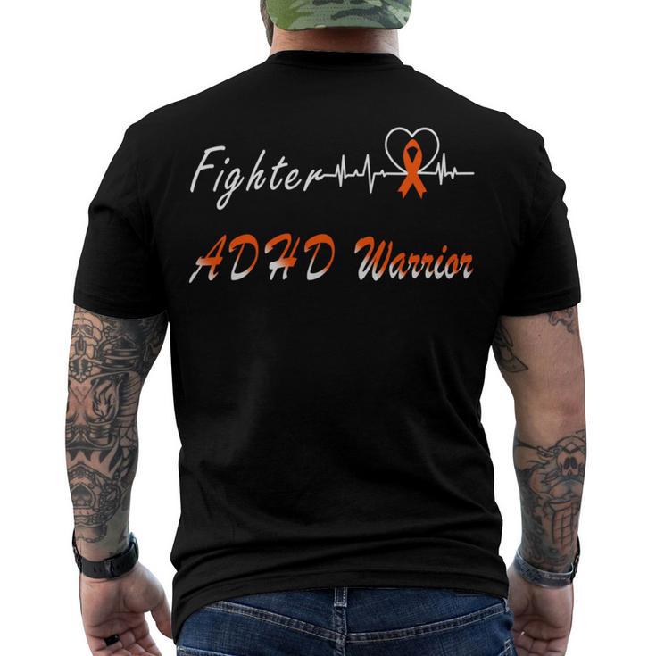 Fighter Adhd Warrior Heartbeat  Orange Ribbon  Attention Deficit Hyperactivity Disorder  Adhd Awareness Men's Crewneck Short Sleeve Back Print T-shirt