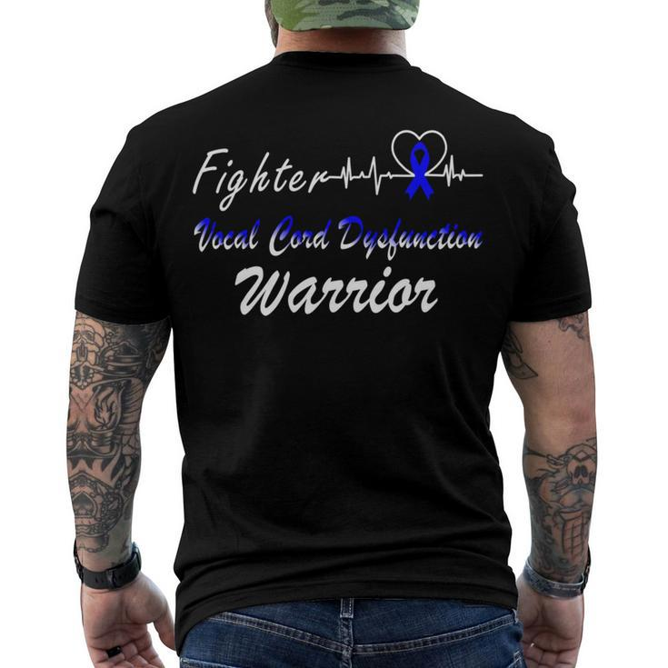 Fighter Vocal Cord Dysfunction Warrior Heartbeat  Blue Ribbon  Vcd Vocal Cord Dysfunction Awareness Men's Crewneck Short Sleeve Back Print T-shirt