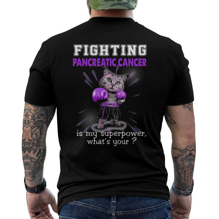 Fighting Cat Pancreatic Cancer Awareness Men's Back Print T-shirt