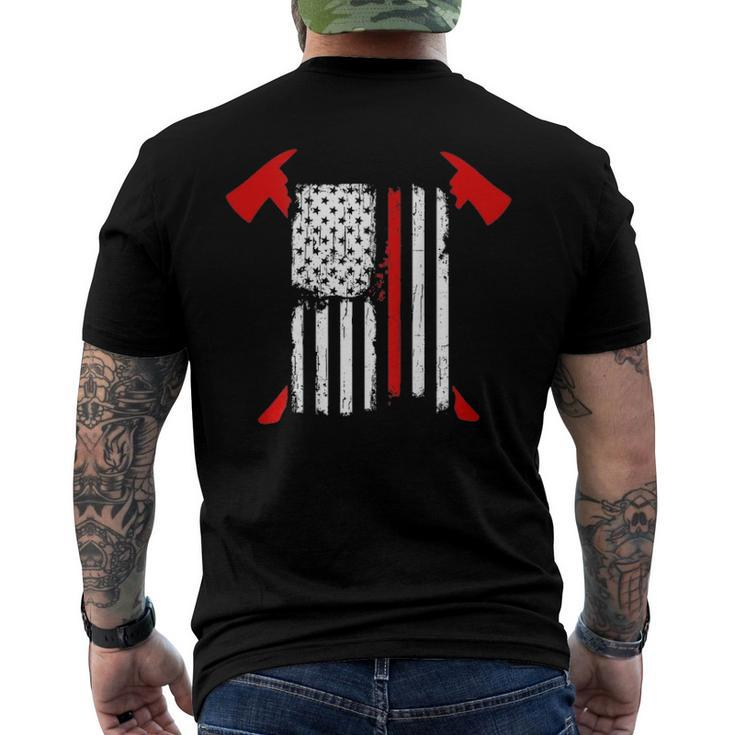 Firefighter Red Line Us Flag Crossed Axes Printed Back Men's Back Print T-shirt