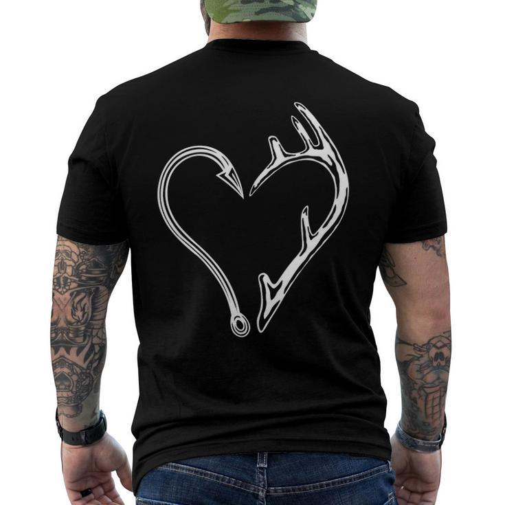 Fishing Hook And Deer Antlers Fishing Lover Hunting Men's Back Print T-shirt