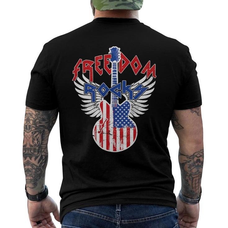 Freedom Rocks 4Th Of July Patriotic Usa Flag Rock Guitar Men's Back Print T-shirt